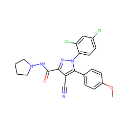 COc1ccc(-c2c(C#N)c(C(=O)NN3CCCC3)nn2-c2ccc(Cl)cc2Cl)cc1 ZINC000040406741