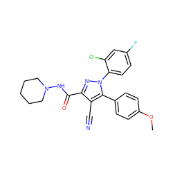 COc1ccc(-c2c(C#N)c(C(=O)NN3CCCCC3)nn2-c2ccc(F)cc2Cl)cc1 ZINC000040917197