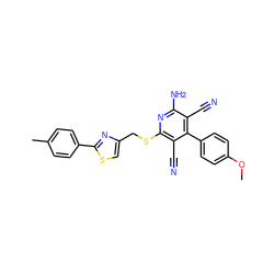 COc1ccc(-c2c(C#N)c(N)nc(SCc3csc(-c4ccc(C)cc4)n3)c2C#N)cc1 ZINC000473134448