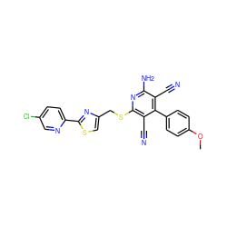 COc1ccc(-c2c(C#N)c(N)nc(SCc3csc(-c4ccc(Cl)cn4)n3)c2C#N)cc1 ZINC000473137637