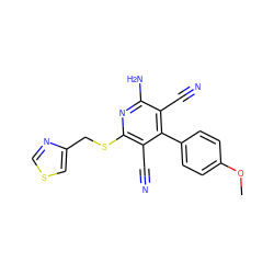 COc1ccc(-c2c(C#N)c(N)nc(SCc3cscn3)c2C#N)cc1 ZINC000473137262