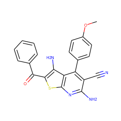 COc1ccc(-c2c(C#N)c(N)nc3sc(C(=O)c4ccccc4)c(N)c23)cc1 ZINC000020080364