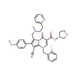 COc1ccc(-c2c(C#N)c3n(Cc4ccccc4F)cc(C(=O)O[C@@H]4CCOC4)c(=O)n3c2CN(C)CCc2ccccn2)cc1 ZINC000027320658