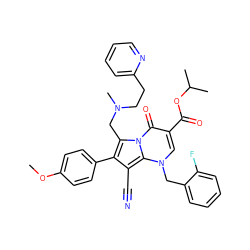 COc1ccc(-c2c(C#N)c3n(Cc4ccccc4F)cc(C(=O)OC(C)C)c(=O)n3c2CN(C)CCc2ccccn2)cc1 ZINC000027321978