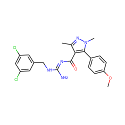 COc1ccc(-c2c(C(=O)/N=C(\N)NCc3cc(Cl)cc(Cl)c3)c(C)nn2C)cc1 ZINC000034775857