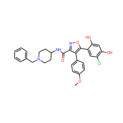 COc1ccc(-c2c(C(=O)NC3CCN(Cc4ccccc4)CC3)noc2-c2cc(Cl)c(O)cc2O)cc1 ZINC000299826183