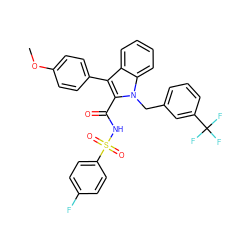 COc1ccc(-c2c(C(=O)NS(=O)(=O)c3ccc(F)cc3)n(Cc3cccc(C(F)(F)F)c3)c3ccccc23)cc1 ZINC000034717725