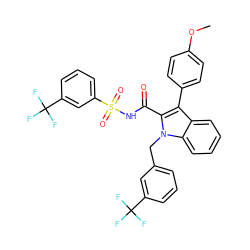 COc1ccc(-c2c(C(=O)NS(=O)(=O)c3cccc(C(F)(F)F)c3)n(Cc3cccc(C(F)(F)F)c3)c3ccccc23)cc1 ZINC000034717731