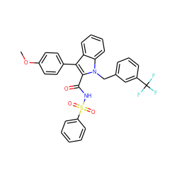 COc1ccc(-c2c(C(=O)NS(=O)(=O)c3ccccc3)n(Cc3cccc(C(F)(F)F)c3)c3ccccc23)cc1 ZINC000001911737