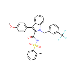 COc1ccc(-c2c(C(=O)NS(=O)(=O)c3ccccc3C)n(Cc3cccc(C(F)(F)F)c3)c3ccccc23)cc1 ZINC000034717728