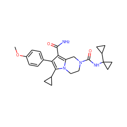 COc1ccc(-c2c(C(N)=O)c3n(c2C2CC2)CCN(C(=O)NC2(C4CC4)CC2)C3)cc1 ZINC001772615848