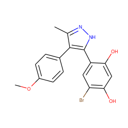 COc1ccc(-c2c(C)n[nH]c2-c2cc(Br)c(O)cc2O)cc1 ZINC000004617887