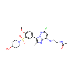 COc1ccc(-c2c(C)nc3c(NCCNC(C)=O)cc(Cl)nn23)cc1S(=O)(=O)N1CCC(O)CC1 ZINC001772582993