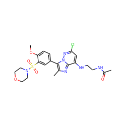 COc1ccc(-c2c(C)nc3c(NCCNC(C)=O)cc(Cl)nn23)cc1S(=O)(=O)N1CCOCC1 ZINC000584905334