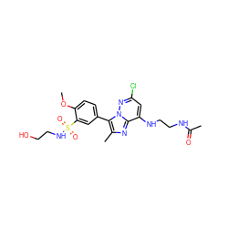 COc1ccc(-c2c(C)nc3c(NCCNC(C)=O)cc(Cl)nn23)cc1S(=O)(=O)NCCO ZINC000584905282