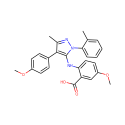 COc1ccc(-c2c(C)nn(-c3ccccc3C)c2Nc2ccc(OC)cc2C(=O)O)cc1 ZINC000064548344