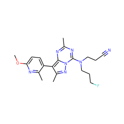 COc1ccc(-c2c(C)nn3c(N(CCC#N)CCCF)nc(C)nc23)c(C)n1 ZINC000071316354