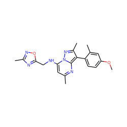 COc1ccc(-c2c(C)nn3c(NCc4nc(C)no4)cc(C)nc23)c(C)c1 ZINC000064559285