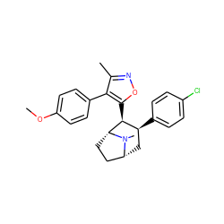 COc1ccc(-c2c(C)noc2[C@H]2[C@@H](c3ccc(Cl)cc3)C[C@@H]3CC[C@H]2N3C)cc1 ZINC000040892050