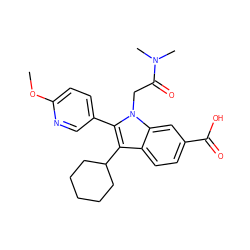 COc1ccc(-c2c(C3CCCCC3)c3ccc(C(=O)O)cc3n2CC(=O)N(C)C)cn1 ZINC000013646688