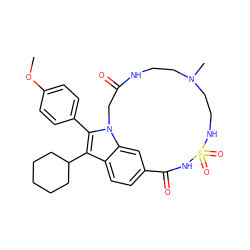 COc1ccc(-c2c(C3CCCCC3)c3ccc4cc3n2CC(=O)NCCN(C)CCNS(=O)(=O)NC4=O)cc1 ZINC000084654595