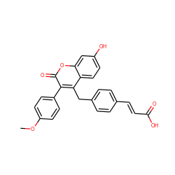 COc1ccc(-c2c(Cc3ccc(/C=C/C(=O)O)cc3)c3ccc(O)cc3oc2=O)cc1 ZINC000138954708