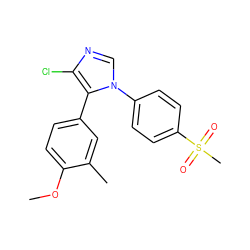 COc1ccc(-c2c(Cl)ncn2-c2ccc(S(C)(=O)=O)cc2)cc1C ZINC000013525208