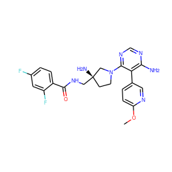 COc1ccc(-c2c(N)ncnc2N2CC[C@](N)(CNC(=O)c3ccc(F)cc3F)C2)cn1 ZINC000219308108