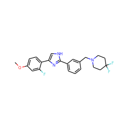 COc1ccc(-c2c[nH]c(-c3cccc(CN4CCC(F)(F)CC4)c3)n2)c(F)c1 ZINC000066259690