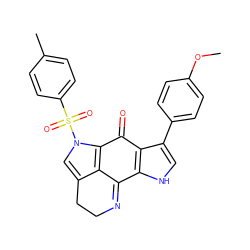 COc1ccc(-c2c[nH]c3c2C(=O)c2c4c(cn2S(=O)(=O)c2ccc(C)cc2)CCN=C34)cc1 ZINC000045299961