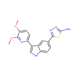 COc1ccc(-c2c[nH]c3ccc(-c4nnc(N)s4)cc23)nc1OC ZINC000204759294