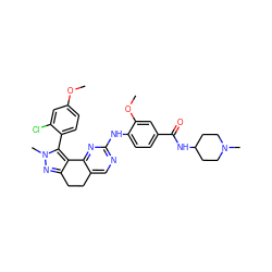 COc1ccc(-c2c3c(nn2C)CCc2cnc(Nc4ccc(C(=O)NC5CCN(C)CC5)cc4OC)nc2-3)c(Cl)c1 ZINC000143048811