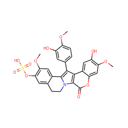 COc1ccc(-c2c3n(c4c(=O)oc5cc(OC)c(O)cc5c24)CCc2cc(OS(=O)(=O)O)c(OC)cc2-3)cc1O ZINC000031706157