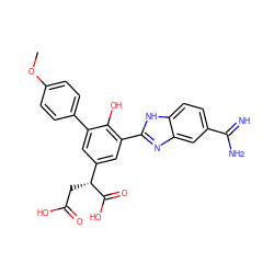 COc1ccc(-c2cc([C@@H](CC(=O)O)C(=O)O)cc(-c3nc4cc(C(=N)N)ccc4[nH]3)c2O)cc1 ZINC000014957075