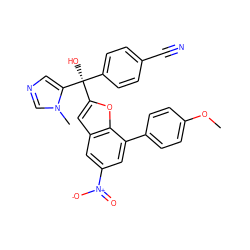 COc1ccc(-c2cc([N+](=O)[O-])cc3cc([C@](O)(c4ccc(C#N)cc4)c4cncn4C)oc23)cc1 ZINC000040836683
