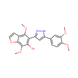 COc1ccc(-c2cc(-c3c(O)c(OC)c4occc4c3OC)n[nH]2)cc1OC ZINC000013124427