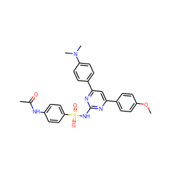 COc1ccc(-c2cc(-c3ccc(N(C)C)cc3)nc(NS(=O)(=O)c3ccc(NC(C)=O)cc3)n2)cc1 ZINC000013583213