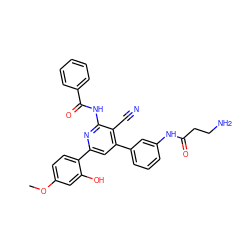 COc1ccc(-c2cc(-c3cccc(NC(=O)CCN)c3)c(C#N)c(NC(=O)c3ccccc3)n2)c(O)c1 ZINC000049802581