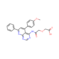 COc1ccc(-c2cc(-c3ccccc3)nc3ncnc(NC(=O)COCC(=O)O)c23)cc1 ZINC000063539388