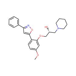 COc1ccc(-c2cc(-c3ccccc3)no2)c(OC[C@H](O)CN2CCCCC2)c1 ZINC000071294630