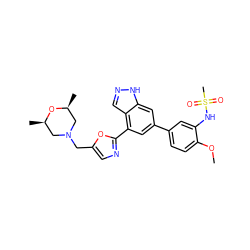 COc1ccc(-c2cc(-c3ncc(CN4C[C@H](C)O[C@H](C)C4)o3)c3cn[nH]c3c2)cc1NS(C)(=O)=O ZINC000095565915