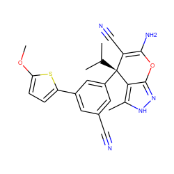 COc1ccc(-c2cc(C#N)cc([C@]3(C(C)C)C(C#N)=C(N)Oc4n[nH]c(C)c43)c2)s1 ZINC001772636952