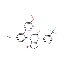 COc1ccc(-c2cc(C#N)ccc2[C@@H]2C3=C(CCC3=O)N(c3cccc(C(F)(F)F)c3)C(=O)N2C)cn1 ZINC001772613065