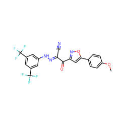 COc1ccc(-c2cc(C(=O)/C(C#N)=N/Nc3cc(C(F)(F)F)cc(C(F)(F)F)c3)no2)cc1 ZINC001772638293