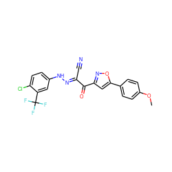 COc1ccc(-c2cc(C(=O)/C(C#N)=N/Nc3ccc(Cl)c(C(F)(F)F)c3)no2)cc1 ZINC001772593817