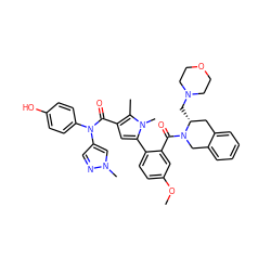 COc1ccc(-c2cc(C(=O)N(c3ccc(O)cc3)c3cnn(C)c3)c(C)n2C)c(C(=O)N2Cc3ccccc3C[C@H]2CN2CCOCC2)c1 ZINC000261115835