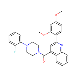 COc1ccc(-c2cc(C(=O)N3CCN(c4ccccc4F)CC3)c3ccccc3n2)c(OC)c1 ZINC000000657418