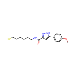 COc1ccc(-c2cc(C(=O)NCCCCCCS)n[nH]2)cc1 ZINC000653705330