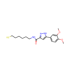 COc1ccc(-c2cc(C(=O)NCCCCCCS)n[nH]2)cc1OC ZINC000653705307