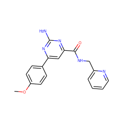 COc1ccc(-c2cc(C(=O)NCc3ccccn3)nc(N)n2)cc1 ZINC000045358431